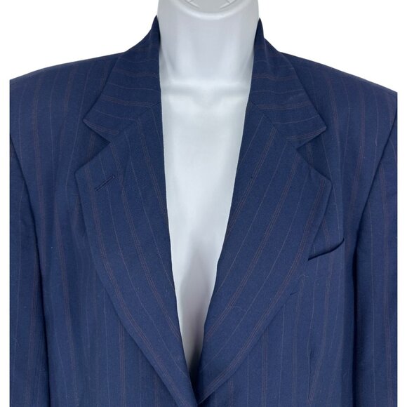 Lauren Ralph Lauren Vintage Navy Pinstripe 2 Button Closure Blazer Women's Sz 10 - Picture 2 of 9